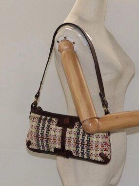 BURBERRY Shoulder Bag Wool Beige Auth